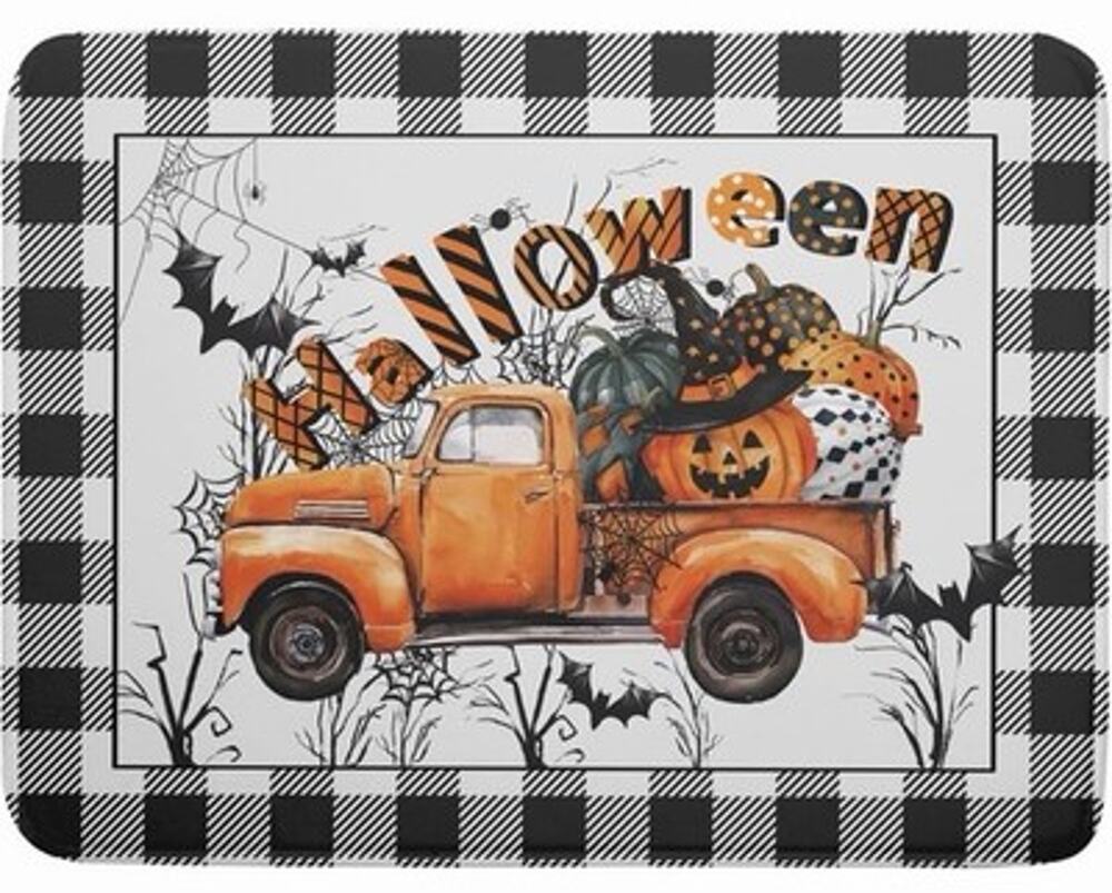 Halloween Decorations Buffalo Plaid Pumpkin Ghost Truck Dish Drying Mat 18x24"